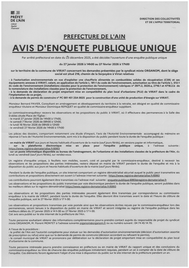 Avis enquête Organom